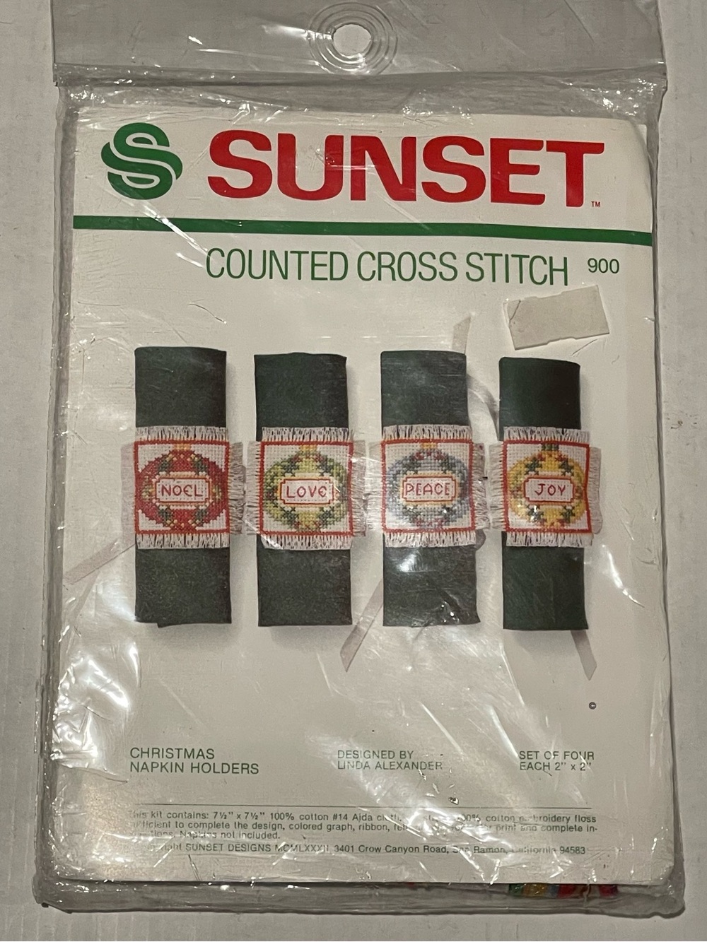 Christmas Napkin Holders Cross Stitch Kit 900 Unused Sunset Noel Love Joy Peace